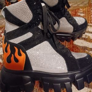 Dolls Kill Anthony Wang Rhinestone Boots with Flames